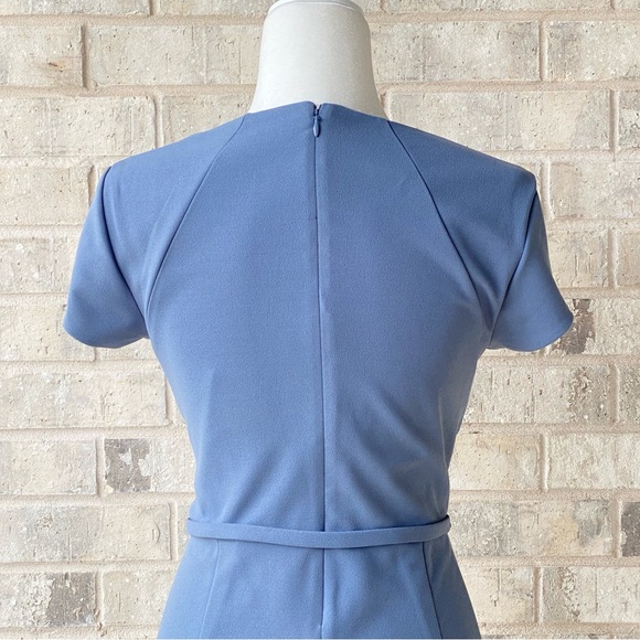 Express Blue Stretch Crepe Belted Cap Sleeve Dress - Picture 10 of 14